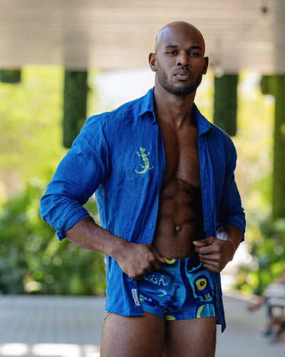 Hand-painted linen shirt - Blue Love